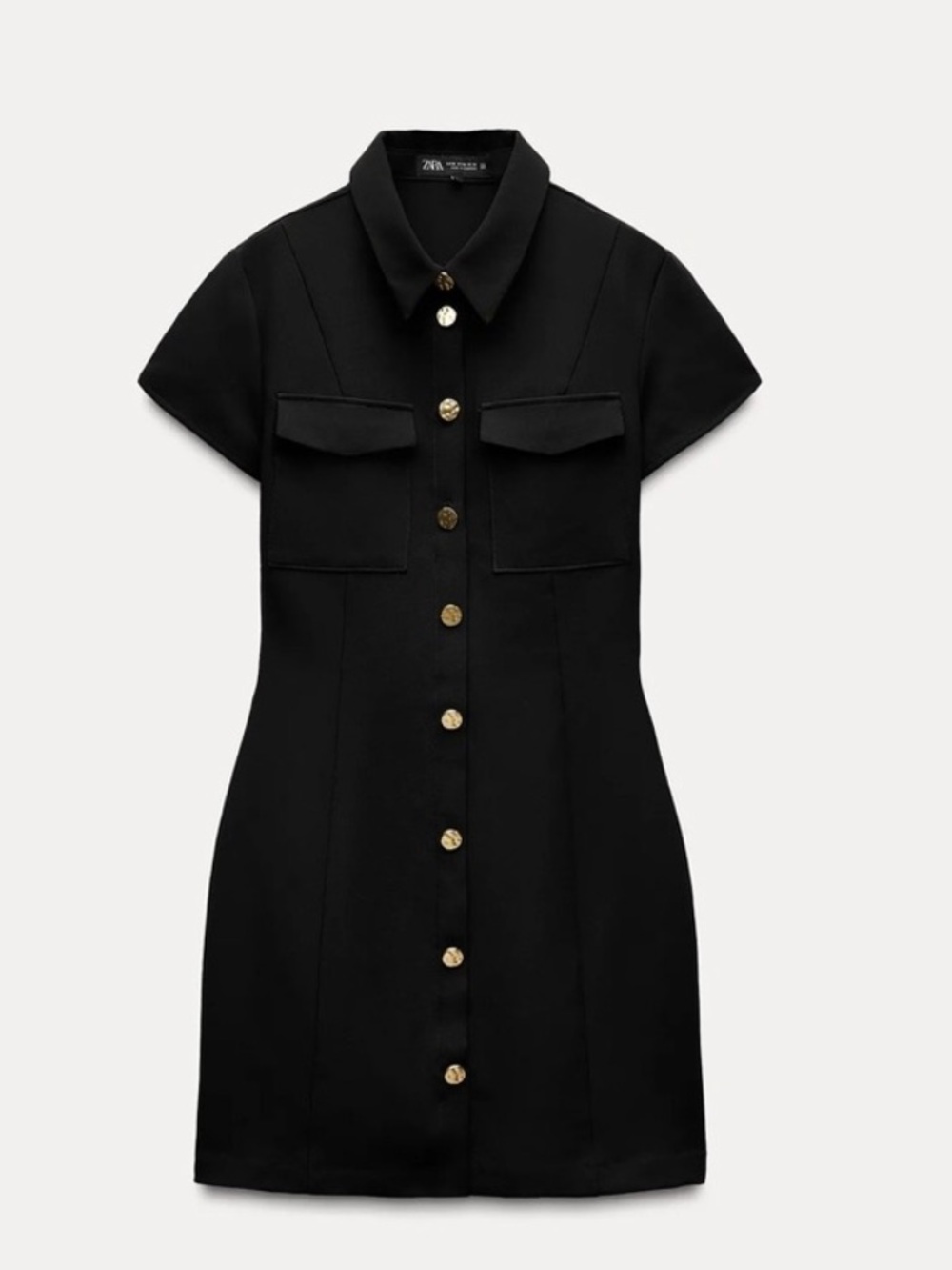 Zara Black Button-Front Shirt Dress with Gold Buttons